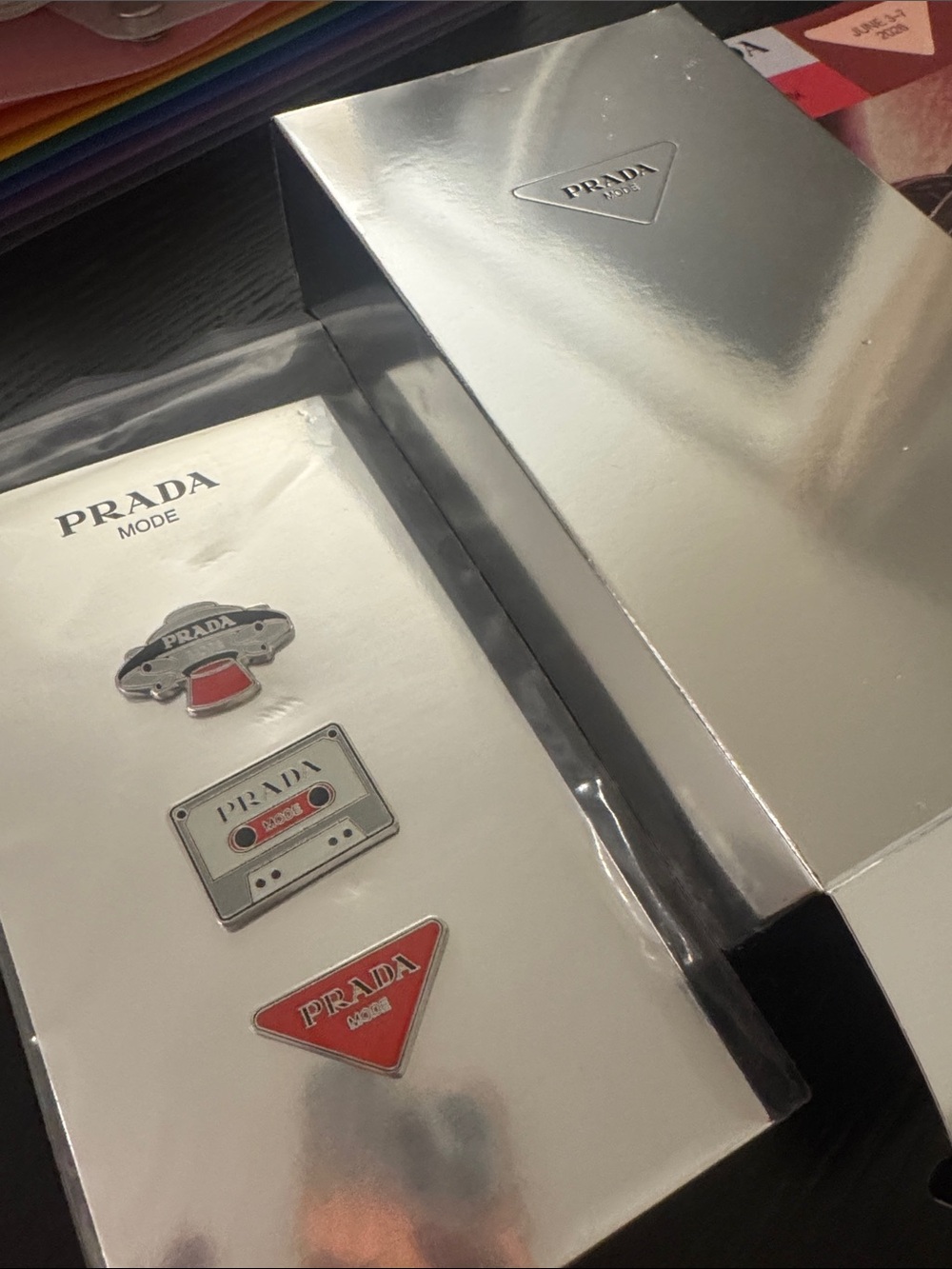 PRADA Men’s Red Enamel Pin Set – Designer Accessories